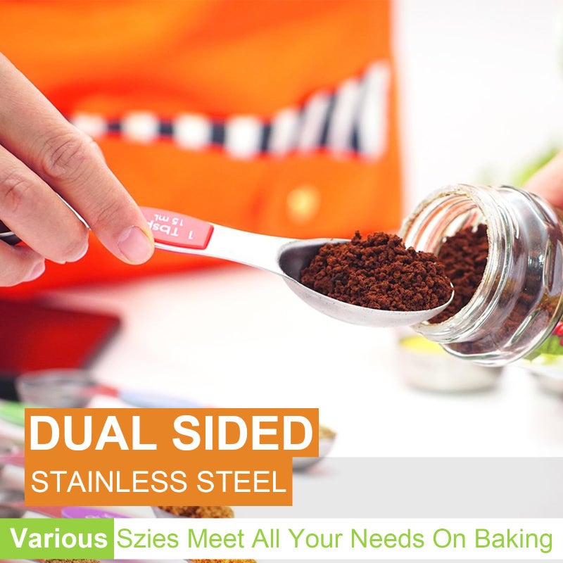 Wildone 14 Piece Stainless Steel measuring spoons Set, Including 8 Double Sided Magnetic, 1 Leveler and 5 Mini, for Dry and Liquid Ingredients, Fits in Spice Jar - Image 2